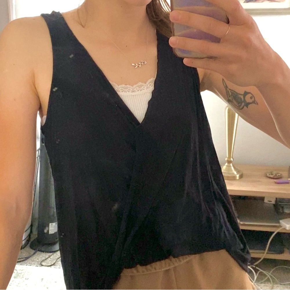 UO Black drapey wrap tank top